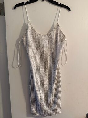 Alice + Olivia Silver Sequin Mini Dress